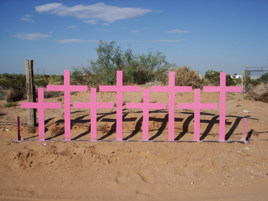 Kreuze, die in Ciudad Juárez im Norden Mexikos an der Grenze zu den USA zum Gedenken an die Opfer von Frauen*morden aufgestellt wurden.